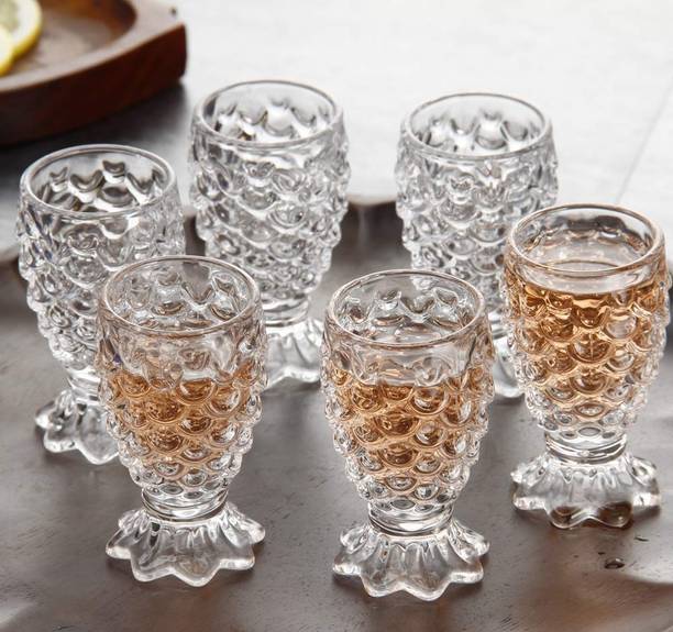 DRHUB (Pack of 6) Fish Scale Embossed Footed Glass Tumbler (Set of 6) Glass Set Water/Juice Glass