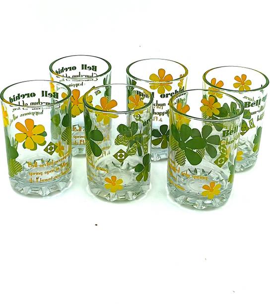 crockware (Pack of 6) Flower Printed 150ml Glass Set – 6 Pieces for Your Refreshing Moments Glass Set Water/Juice Glass