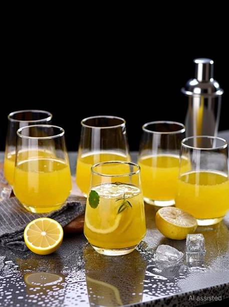 Virya (Pack of 6) Wine and Whisky Glass (Tumbler Scotch Glass, 370 ml)- Set of 6 Glass Set Water/Juice Glass