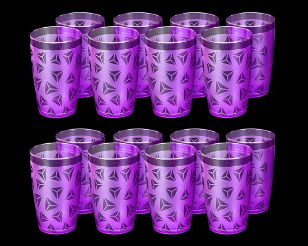 BELLERBIRD (Pack of 16) Super quality Purple Unbreakable Curved Shape Prism Design Water Glass 1 Glass Set Water/Juice Glass