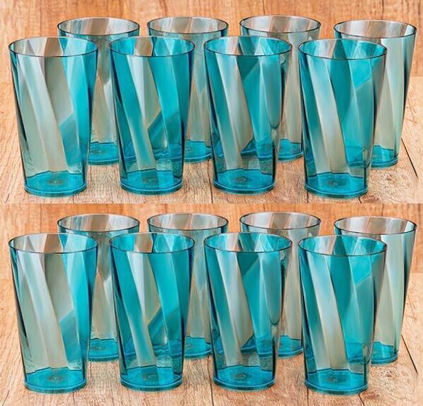 BELLERBIRD (Pack of 16) Premium Quality Twister Shape Plastic Water Glass Set Water/Juice Glass