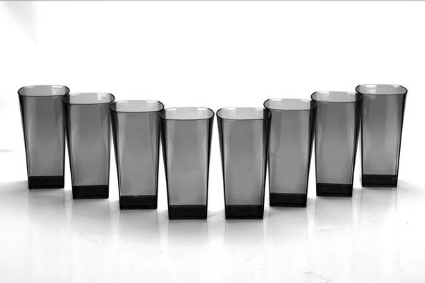 Sentricus (Pack of 8) SQUARE Shape Plastic UNBREAKABLE Water Glasses Grey Set of 8 Glass Set Water/Juice Glass
