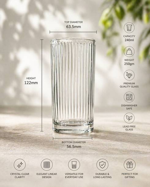 FLORAL (Pack of 6) Highball Liner Tall Glass Mocktails/ Water Glass Set Water/Juice Glass