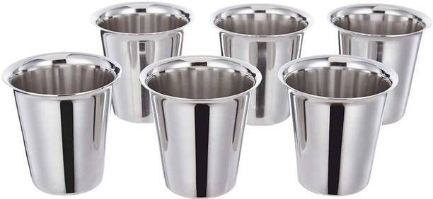 GlassCave (Pack of 6) Stainless Steel Drinking Glass Set of 6 Glass Set Water/Juice Glass