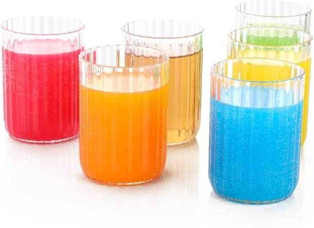 स्क्ट्रेडिंग Premium Ribbed Transparent Glass Tumblers | 300ml | Juice & Water ग्लास सेट