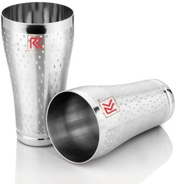 Rk (Pack of 2) Stainless Steel Jumbo Lassi|Premium Design|Raindrop Series|Drinkware&Serveware Glass Set Water/Juice Glass