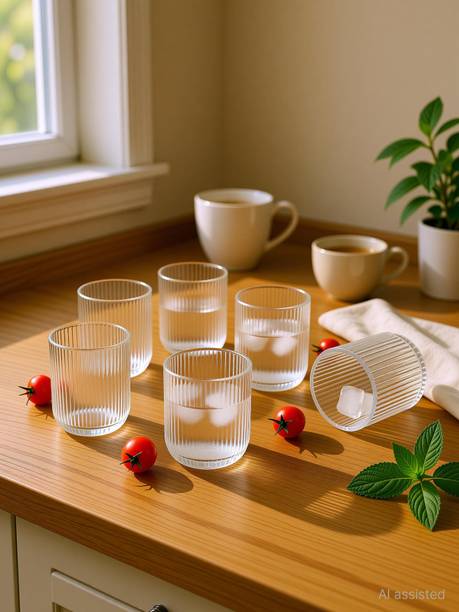 crockware (Pack of 6) Classic Ribbed Drinking Glasses Glass Set Water/Juice Glass