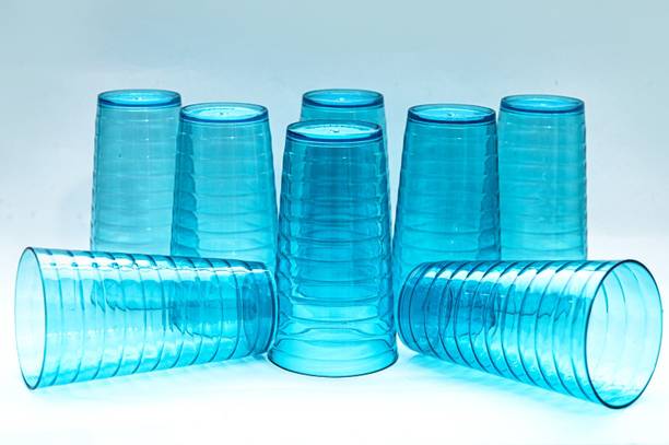 Sentricus (Pack of 8) Ring Shape Plastic Water Juice Unbreakable Sky Blue Glass Set Of 8 Glass Set Water/Juice Glass
