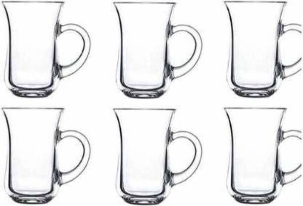 स्माइलरी Glass Tea Cups Set of 6, Coffee Mugs with Handle Transparent Drinking Cup 150ml ग्लास सेट