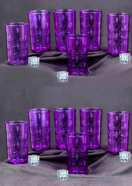 BELLERBIRD (Pack of 12) Prism With Feather Designe Shape Water Glass Set For Kitchen Glass Set Water/Juice Glass