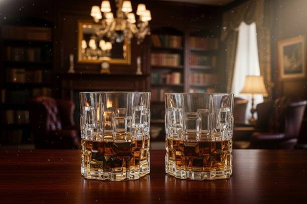 ZROY ENTERPRISE (Pack of 2) Crystal Whisky Glass | Premium Cut Crystal Old Fashioned Tumbler Glass Set Whisky Glass