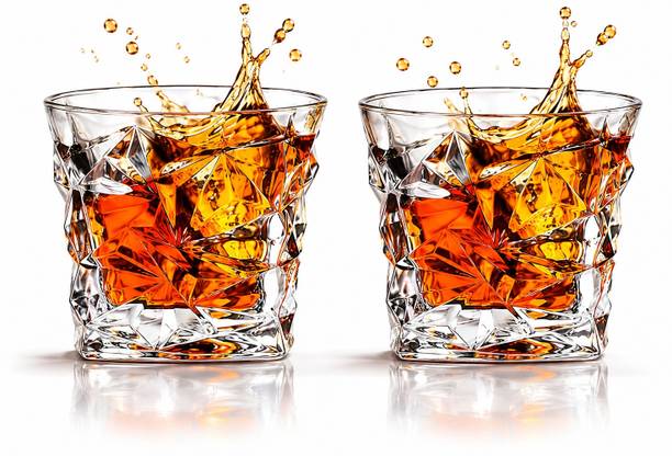 (Pack of 2) Diamond Crystal Cut Whiskey Glasses Set of 2 pcs Bar Glass for Drinking-ba Glass Set Whisky Glass