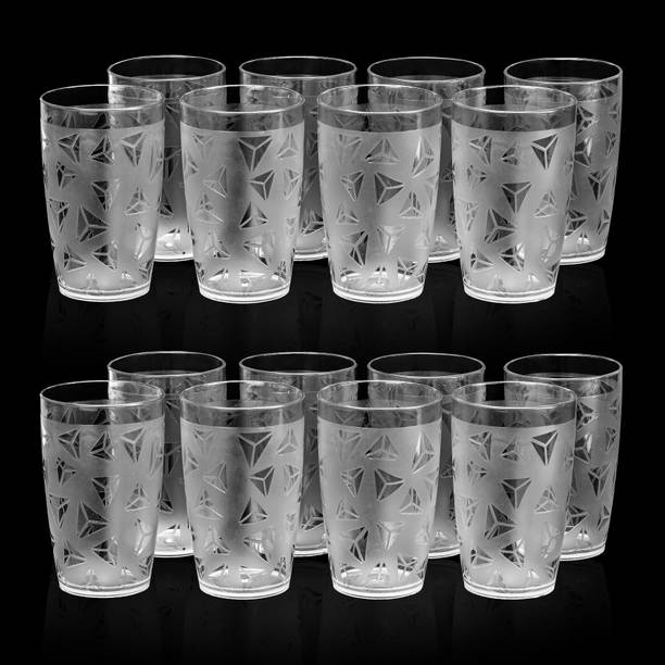 BELLERBIRD (Pack of 16) Premium quality curved shape prisam design Unbreakable Stylish Transparent Glass Set Water/Juice Glass