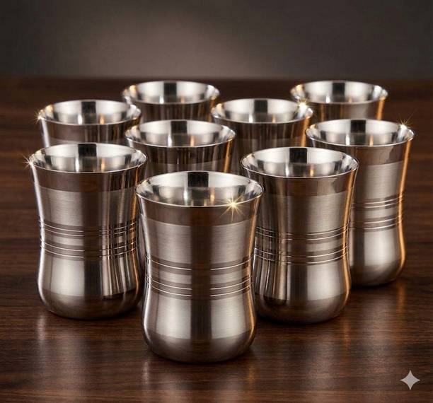 Warekraft (Pack of 8) Premium Heavy Gauge Stainless Steel Glass Set of 8 Glass Set Water/Juice Glass