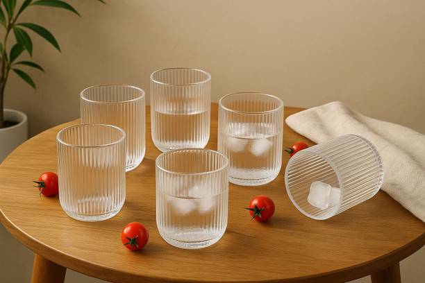 crockware (Pack of 6) Classic Ribbed Drinking Glasses Glass Set Water/Juice Glass