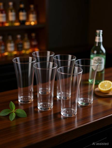 Opce (Pack of 6) Latest 6 Pcs Plastic Diamond Design Unbreakable Stylish Transparent Water Glass/Juice Glass/Beer Glass/Wine Glass Plastic Glass Set Glass Set Water/Juice Glass
