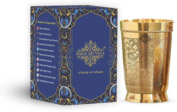 IndianArtVilla Premium Quality Brass Embossed Glass Water/Juice Glass