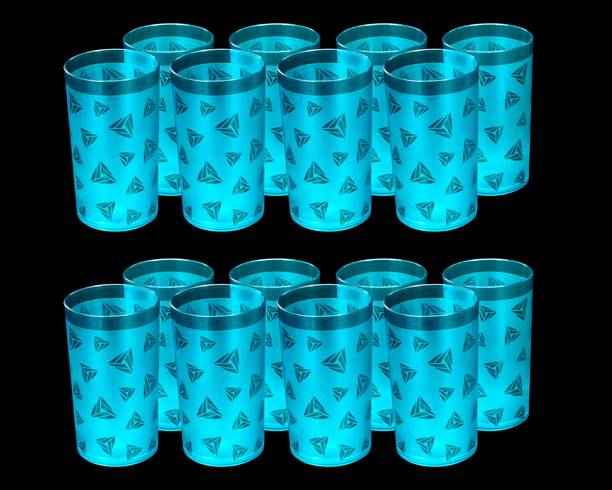 BELLERBIRD (Pack of 16) Premium quality clear prisam with diamond design Unbreakable Stylish Transparent Glass Set Water/Juice Glass