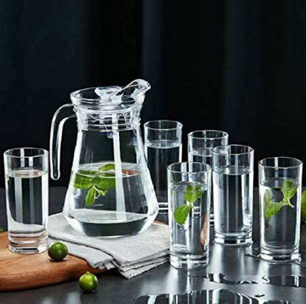 GOOD TO GREAT CREATION Glass jug 1300 ml with Lid Drinking Glasses Set 6PIS set 215ml Jug Glass Set