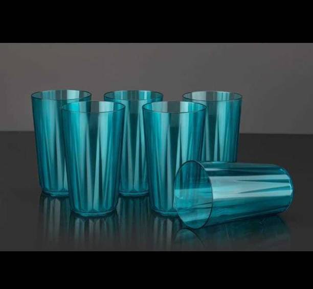 Sentricus (Pack of 6) Modern Glass Plastic Water Juice Unbreakable Sky Blue 6 Glass Set Water/Juice Glass