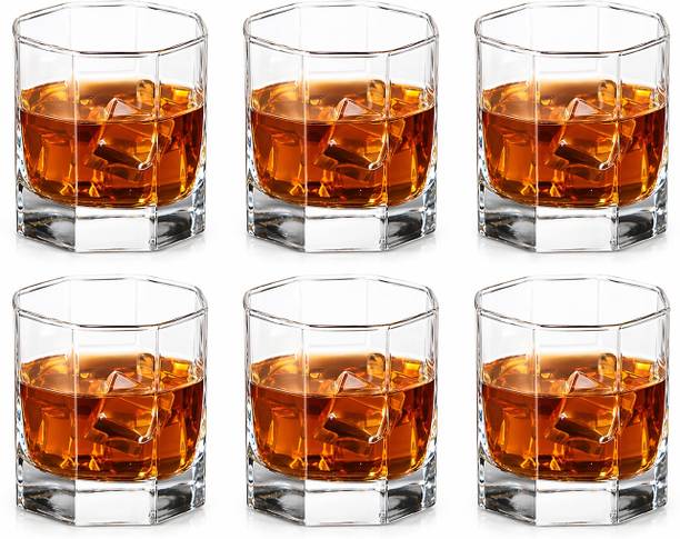 d global (Pack of 6) Italian Premium Hexa Whiskey Glasses 200ML Old Fashioned Scotch Glassej Glass Set Whisky Glass