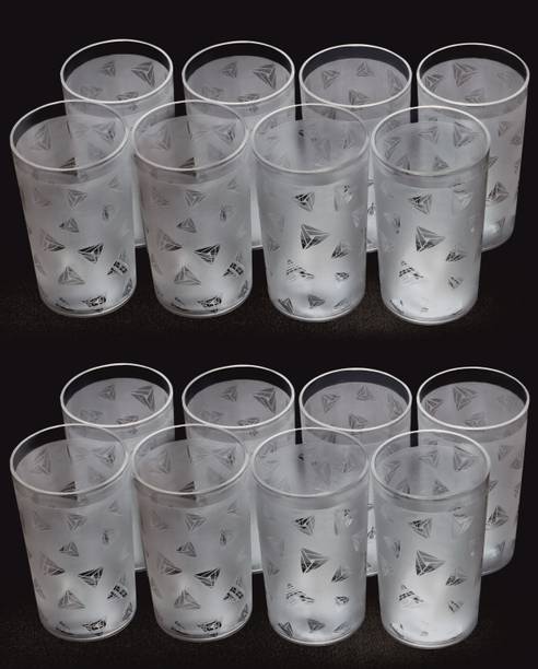 BELLERBIRD (Pack of 16) Premium quality prisam with diamond design Unbreakable Stylish Transparent Glass Set Water/Juice Glass