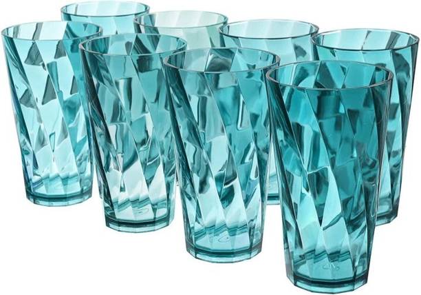 Sorath (Pack of 8) Twister Shape Unbreakable Plastic Glasses Glass Set for Juice/Water Glass Set Water/Juice Glass