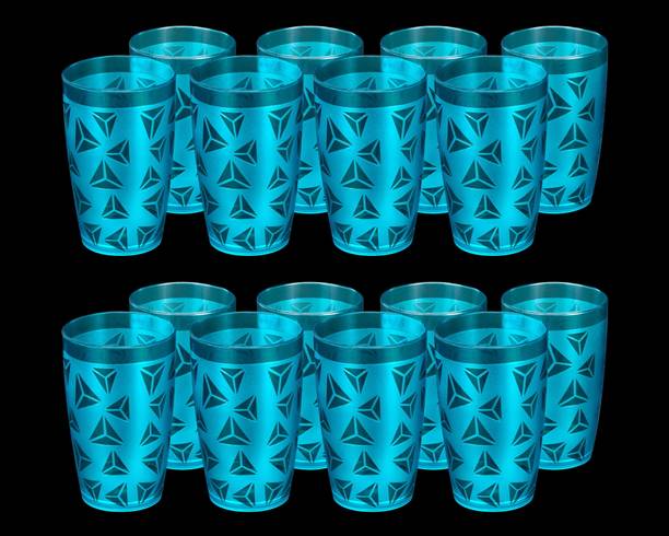 BELLERBIRD (Pack of 16) 1 Premium quality Unbreakable Curved Shape Prism Design Water Glass Glass Set Water/Juice Glass