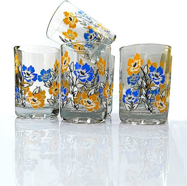 crockware (Pack of 6) Flower Printed Juices Drinking Glasses Glass Set Water/Juice Glass