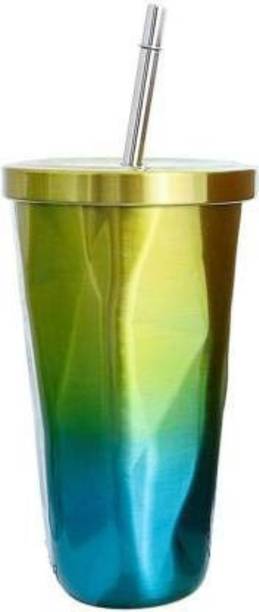 Srajan Creation Insulated Travel Stainless Steel Flask Tumbler with Steel Straw Glass Water/Juice Glass
