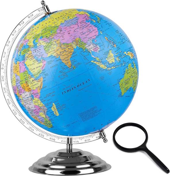 StarTac Educational 12 Inch diameter Globe with Magnifying Glass Desk & Table Top Political World Globe