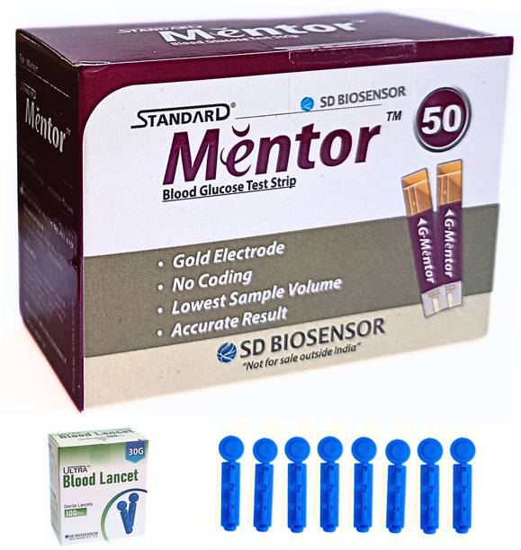 SD BIOSENSOR Mentor Blood Glucose Test Strips 50 with ultra Round Needles Glucometer Lancets