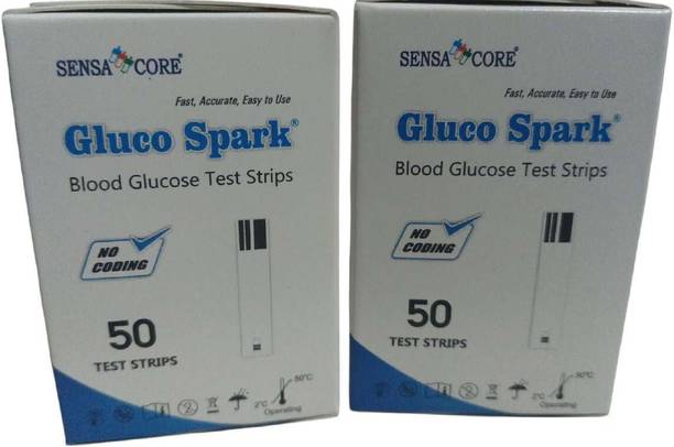gluco spark Blood glucose test strips (50*2) No Coding 100 Glucometer Strips