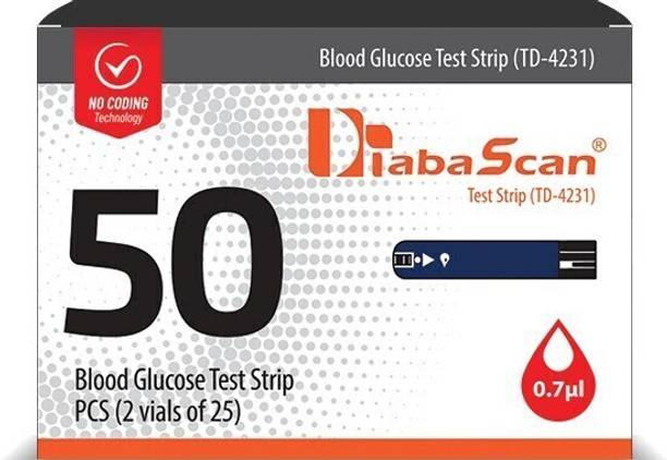 DIABASCAN Glucose Test Strips (Pack of 25 x 2 Strips) 50 Glucometer Strips