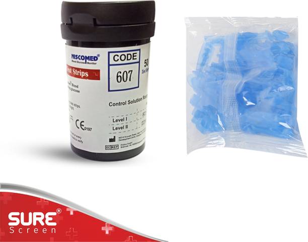 NISCOMED Sure screen Glucose Test Strips 50 With 50 Round Blood Lancet (No Glucometer) 50 Glucometer Strips