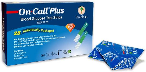 On Call G133-115 | Individually Pouch Blood Glucose Test Strips Pack of 25 Glucometer Strips