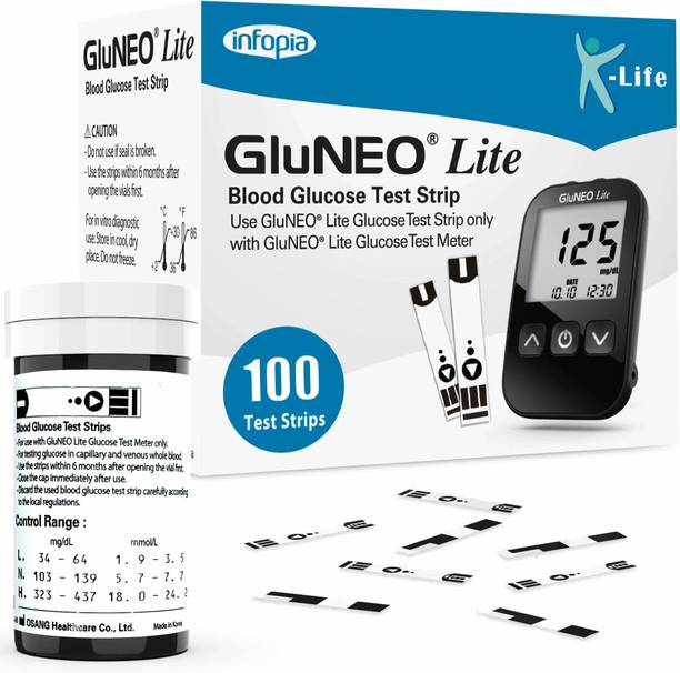 K-life Gluneolite Blood Sugar Glucose Testing 100 Glucometer Strips