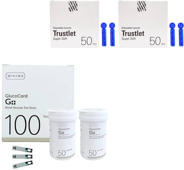 Arkray G+ 100 Strips with 100 Trustlet Lancet Combo 100 Glucometer Strips