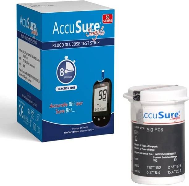 AccuSure Simple Blood Glucose Test Strip - 50 Strips 50 Glucometer Strips