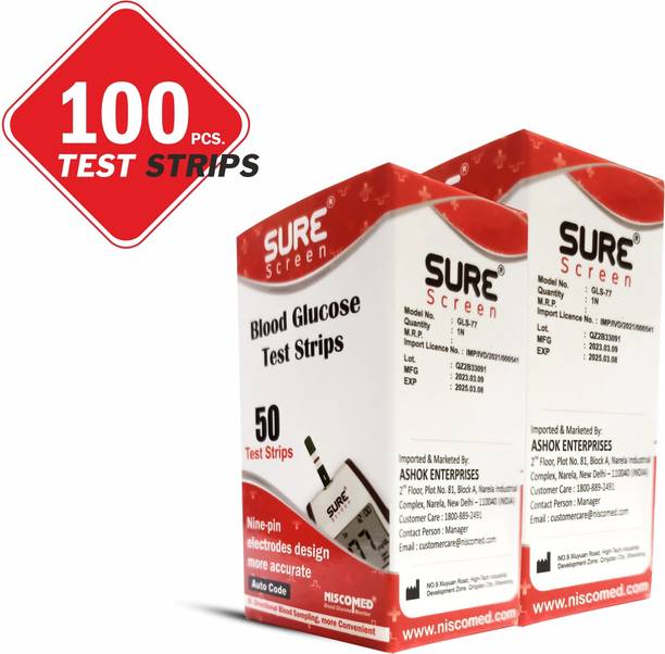 NISCOMED Surescreen Glucose Test Strips 100 (Only Strips) 100 Glucometer Strips