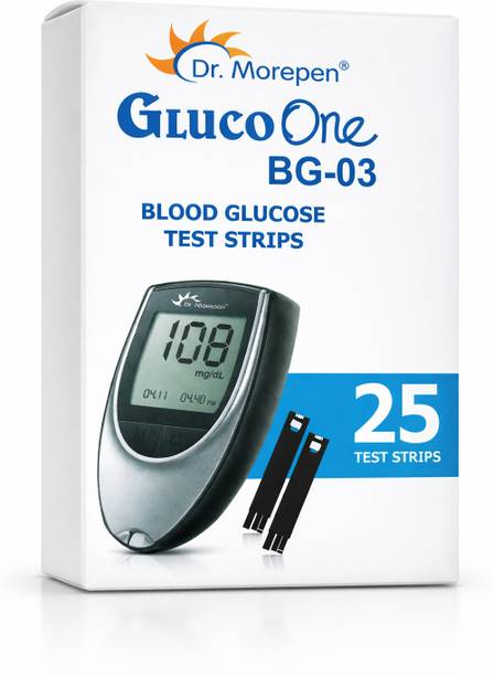 Dr. Morepen Gluco One BG-03 Blood Glucose Test Strips Pack of 25 for Blood Sugar Testing 25 Glucometer Strips