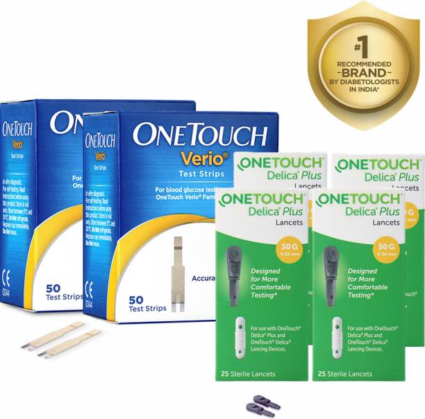 OneTouch 50 With 2 * 25 Delica Plus Lancets 100 Glucometer Strips