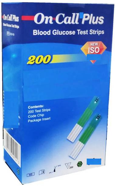 NSC On Call Plus 200 Blood Test Strips with 100 pcs Painless 30G Size Round Lancets- 200 Glucometer Strips