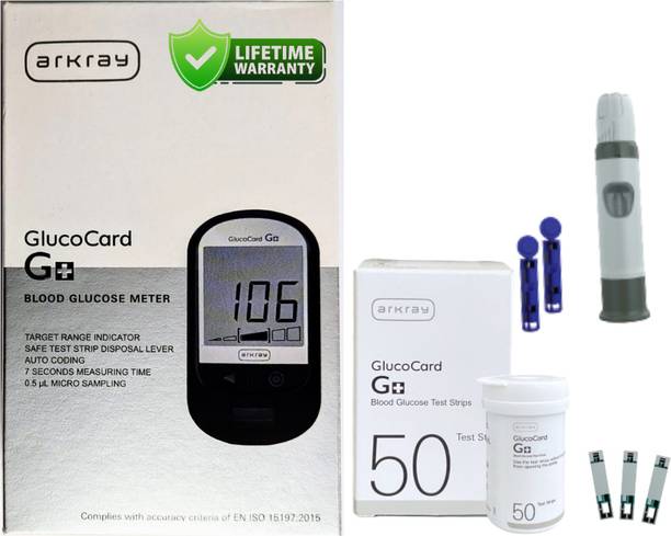 Arkray GlucoCard G+ Diabetes Kit – 50 Test Strips, No Coding, Auto Strip Eject Glucometer