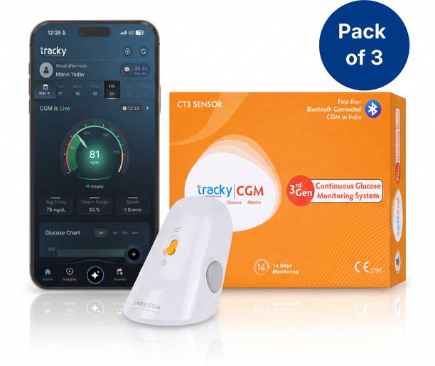 Tracky CGM Sensor For continuous glucose monitoring Pack of 3 Glucometer