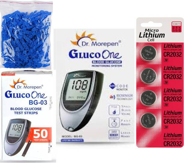 Dr. Morepen BG-03 with 50 strips (Free 4 battery cell and 50 lancet with kit) Glucometer