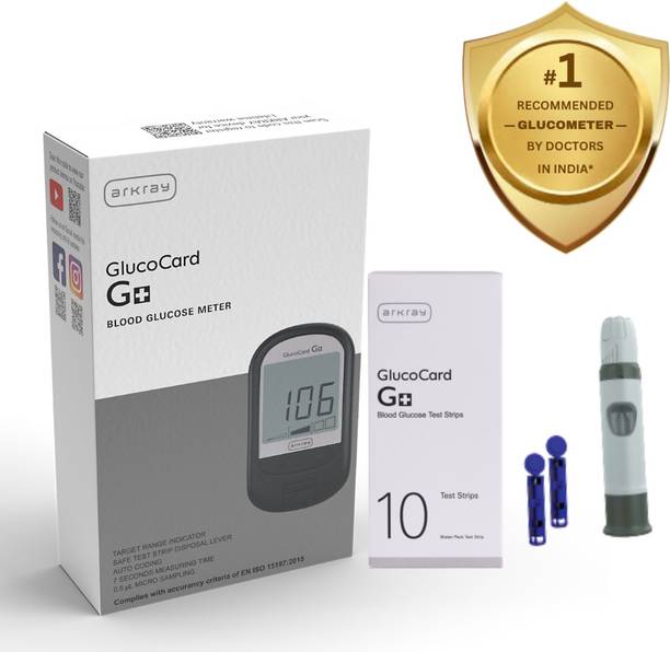 Arkray GlucoCard G+ Glucometer – 10 Test Strips, Auto Coding, Safe Strip Eject Button Glucometer
