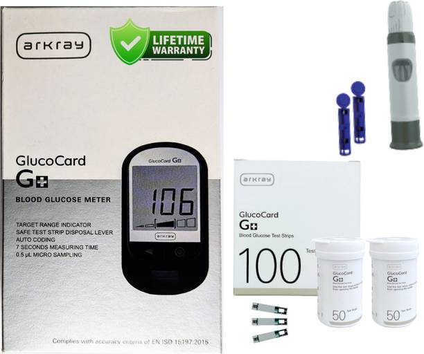 Arkray GlucoCard G+ Diabetes Kit – 100 Test Strips, No Coding, Auto Strip Eject Glucometer