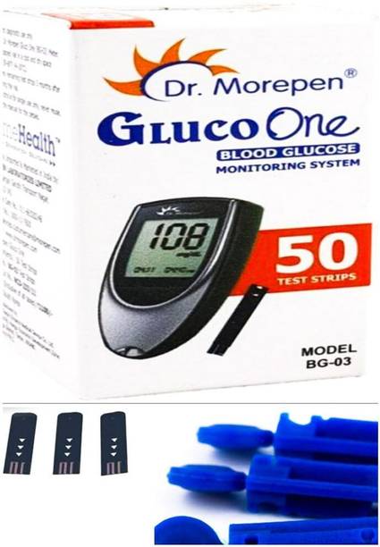 Dr. Morepen BG-03 TESTSTRIPS WITH WELLSTAR ROUND GLUCOMETER LANCETS 100 50SWABS Glucometer