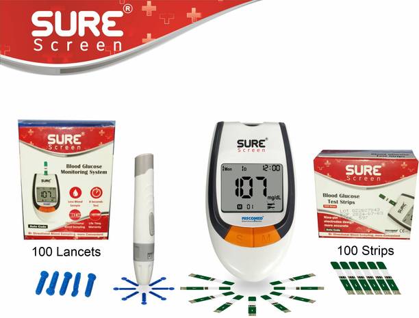 sure screen GLUCOMETER COMPLETE SET WITH 100 STRIPS Glucometer